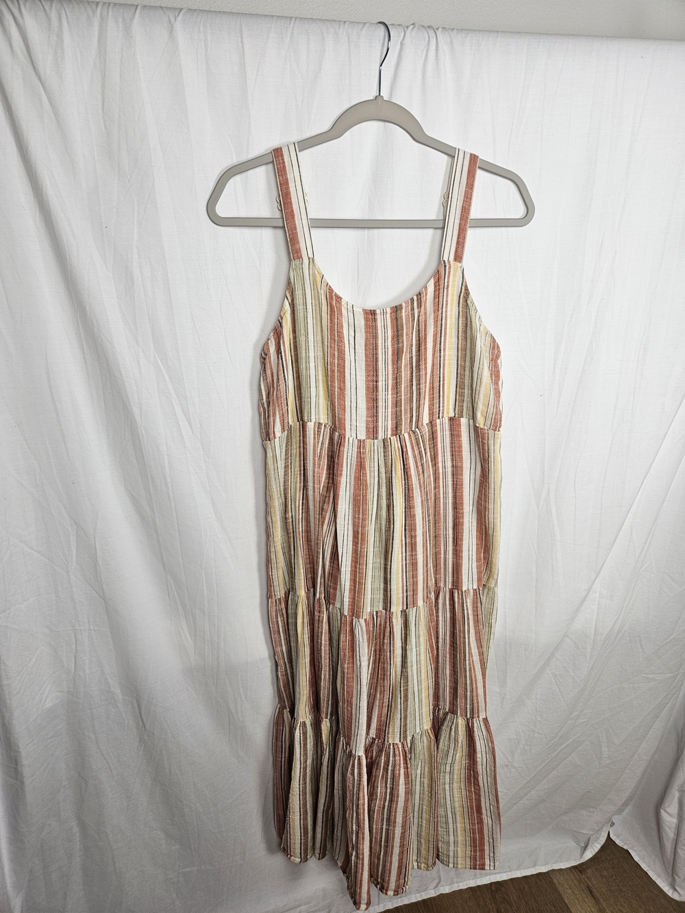Striped Tiered Maxi Dress in Rust and Cream